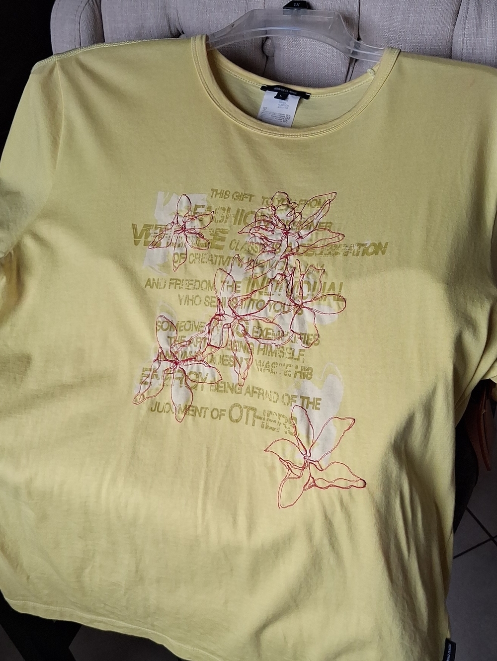 Versace Butter Yellow Embroidered Tee Circa 2005